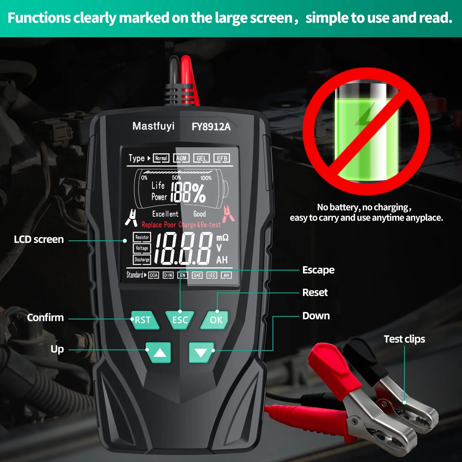 Free Shipping: Car Battery Tester 12V 24V Battery Load, Battery Capacity Tester