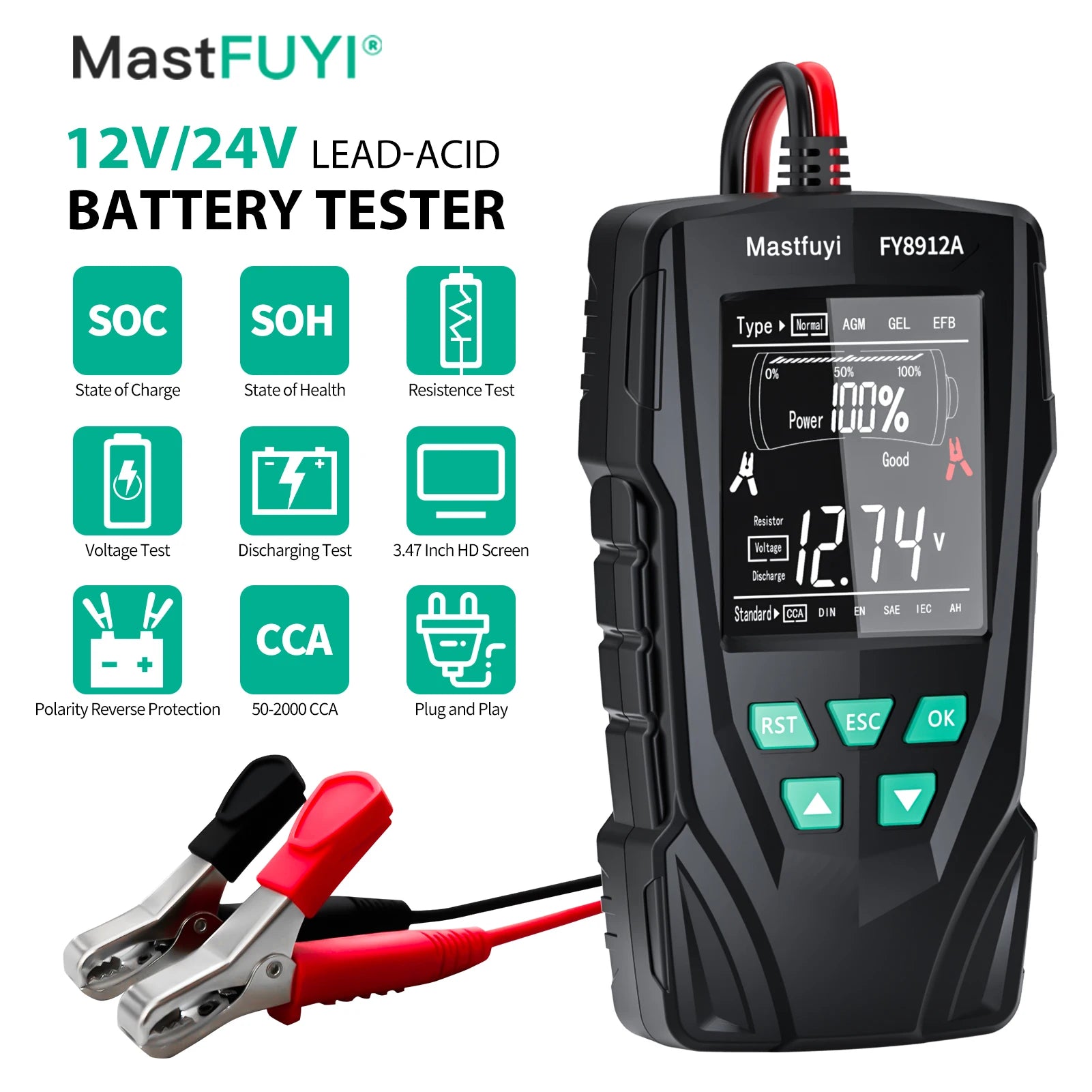 Free Shipping: Car Battery Tester 12V 24V Battery Load, Battery Capacity Tester