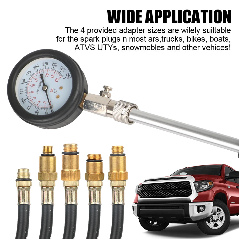 FREE SHIPPING: Gasoline Engine Compression Gauge 0-300 PSI with M10 M12 M14 M18