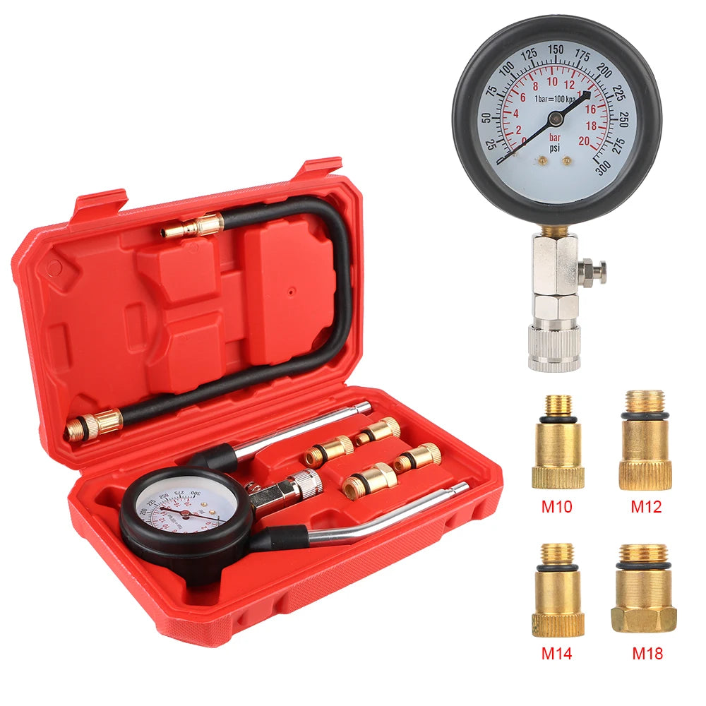 FREE SHIPPING: Gasoline Engine Compression Gauge 0-300 PSI with M10 M12 M14 M18